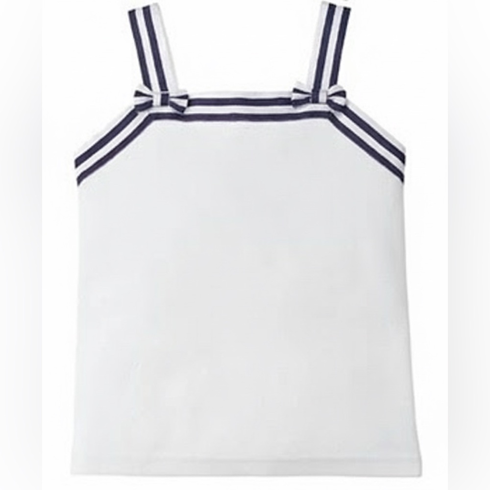 Gymboree Summer Island 100% Cotton White Tank Top With Navy Stripe Trim Size 5